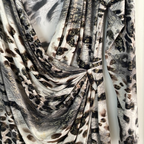 Gorgeous Cache Dress / animal print an Gold shimmer Beads/Sequins at shoulder - Picture 4 of 7